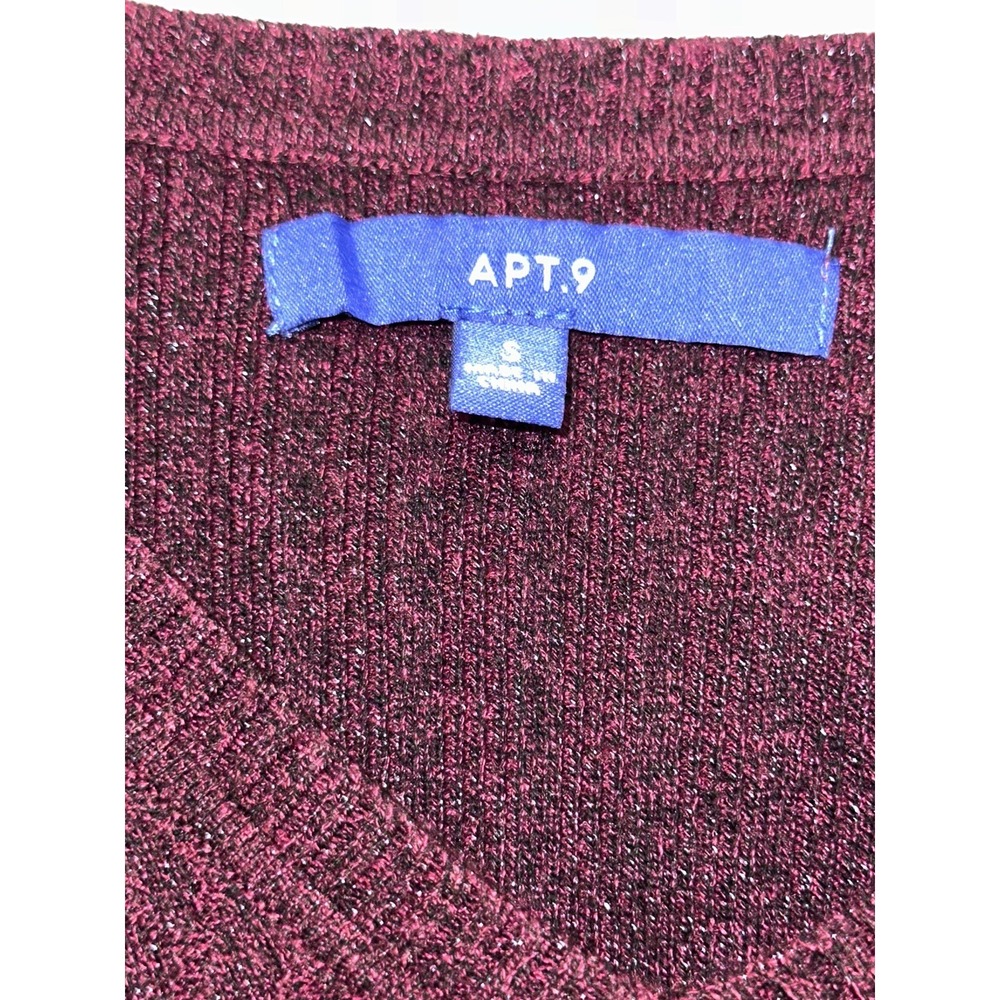 APT.9 Womens Sweater Size S Magenta V-neck Side Slits Sparkly Long Sleeve Knit - Picture 6 of 8